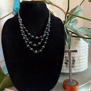 Peyote Bird 925 Sterling Silver & Pearls Necklace & Earrings